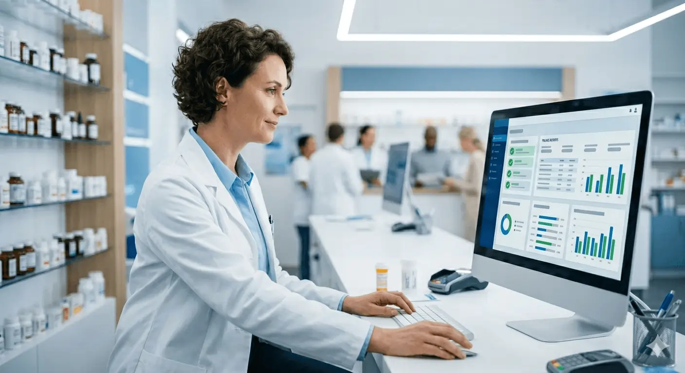 Farmaceutka obsługująca program do rozliczania szczepień